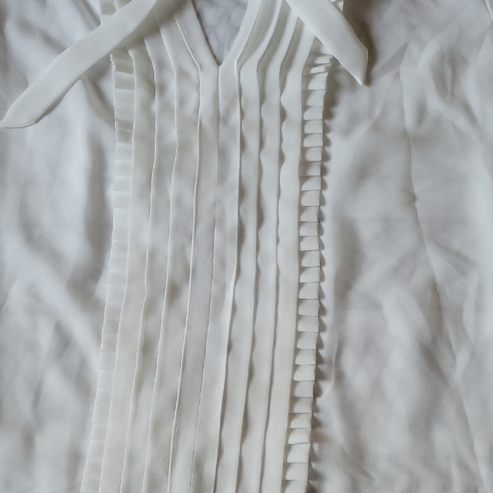 Frame Denim White Pleated Blouse with Bib Collar - Picture 8 of 11